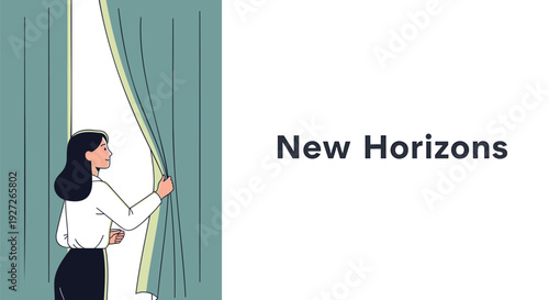 Woman opening curtains vector illustration