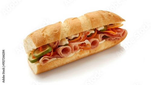 Wallpaper Mural Delicious ham, cheese, and veggie baguette sandwich on white background Torontodigital.ca