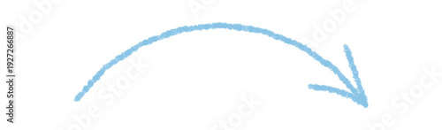 Wavy blue arrow with chalk sketch style and hand drawn texture. This arrow symbol in a graphic illustration creates a unique pointer element, perfect for creative highlight or direction.