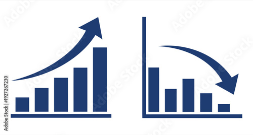 Bar Graph Icons Showing Upward and Downward Trends Vector Illustration