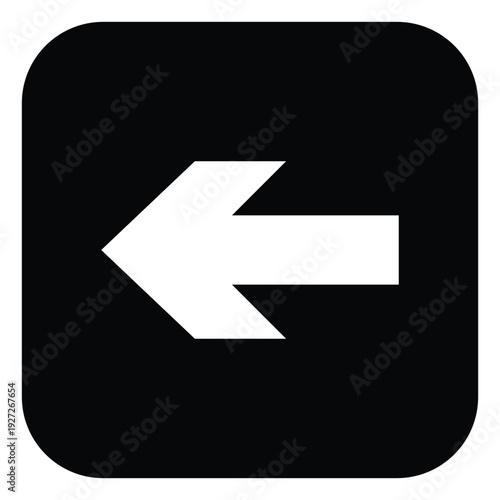 Arrow Icon Black Square – Left Direction Symbol for Navigation, Wayfinding, Interface Design, Building Signage, Office, Mall and Public Facility Information Systems