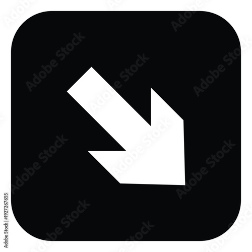 Arrow Icon Black Square – Down Right Direction Symbol for Navigation, Wayfinding, Interface Design, Building Signage, Office, Mall and Public Facility Information Systems