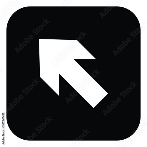 Arrow Icon Black Square – Up Left Direction Symbol for Navigation, Wayfinding, Interface Design, Building Signage, Office, Mall and Public Facility Information Systems