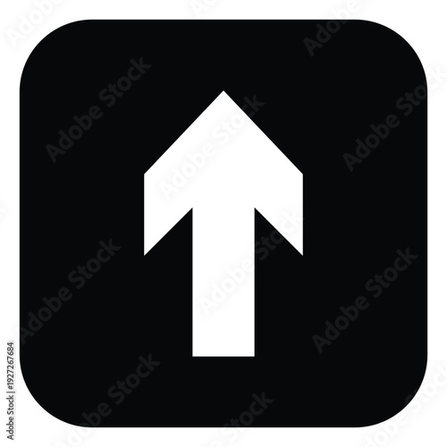 Arrow Icon Black Square – Up Direction Symbol for Navigation, Wayfinding, Interface Design, Building Signage, Stair Guidance and Public Facility Information Systems