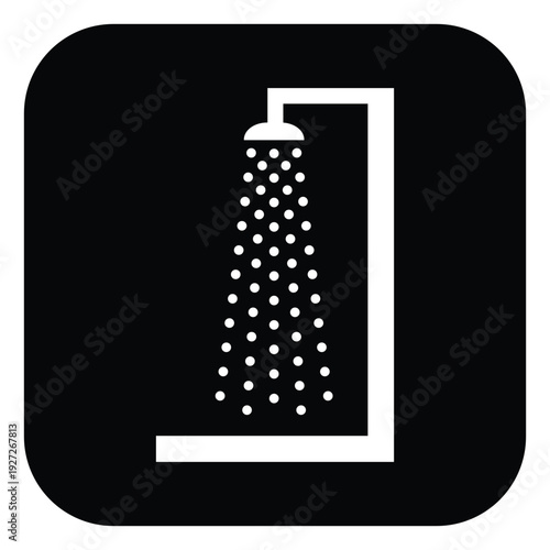 Shower Icon Black and White – Bathroom Shower Head Symbol for Gym, Swimming Pool, Spa, Hotel, Locker Room and Public Sanitary Facility Signage Design