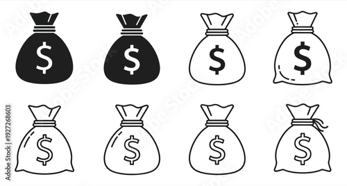 Money Bag Dollar Sign Icons Set Vector Illustration