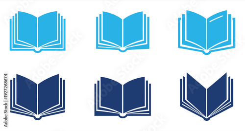 Open Book Icon Set Blue Dark Vector Illustration
