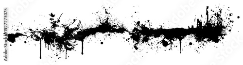 Long horizontal grunge ink splash line with artistic paint drips