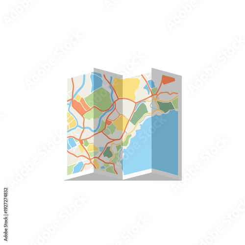 Colorful Folded Map for Travel Planning and Navigation