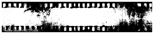 Distressed film strip frame with heavy grunge texture and ink details