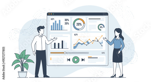 Business people analyzing data on a large screen