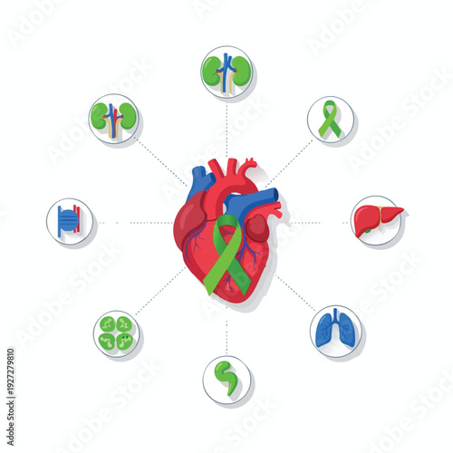 Healthy Heart Awareness with Medical Icons and Symbolic Representation