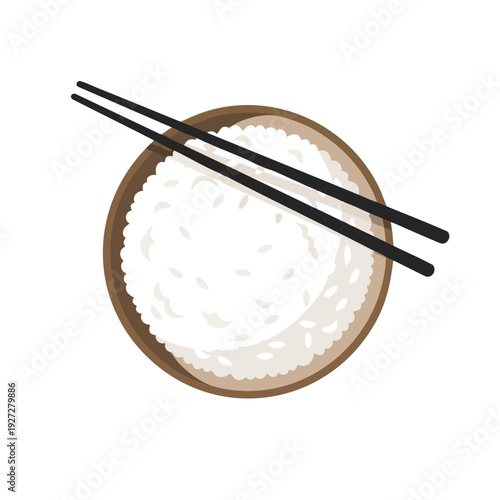 Fresh Steamed White Rice in a Wooden Bowl with Chopsticks for Asian Cuisine
