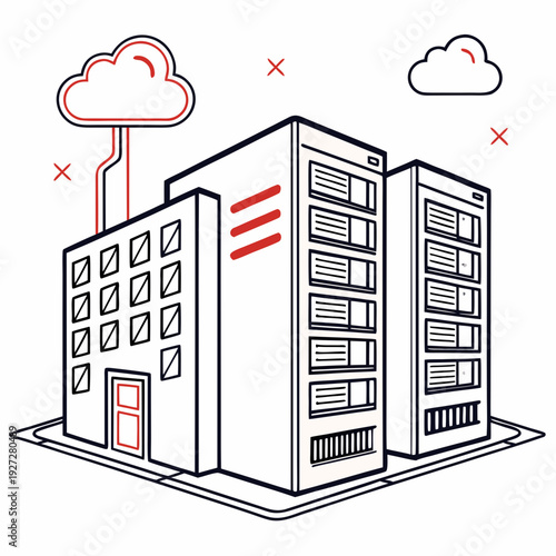 A server room with two large servers and a cloud