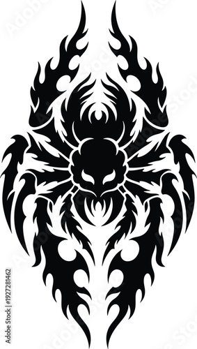 Tribal Spider Silhouette with Flame Elements
