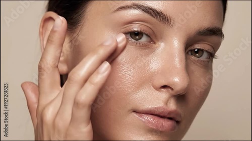 Close-Up of Woman Touching Her Face – Skincare Concept