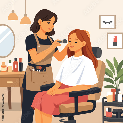 Makeup artist applying makeup to a client