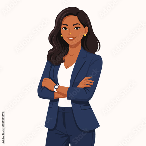 Smiling businesswoman with arms crossed in a suit