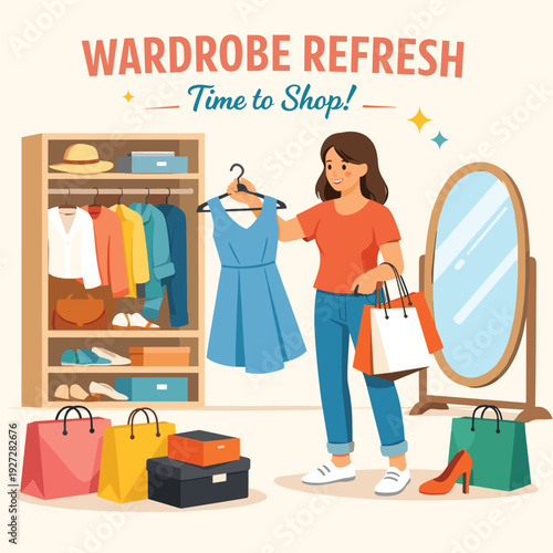 Woman refreshing her wardrobe with new clothes