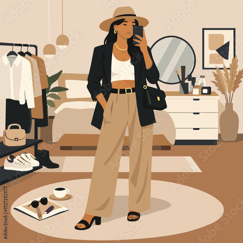 Stylish woman posing with fashion accessories