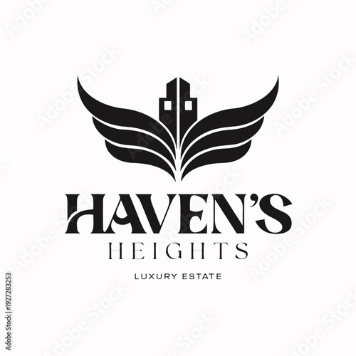 Logo of a luxury estate with wings and a building
