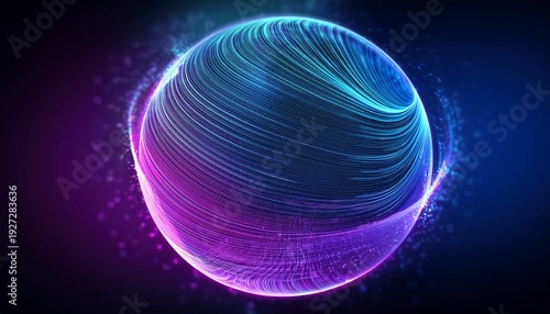 blue and purple neon 3d sphere of gradient waves and glowing particles abstract technology concept artificial intelligence engineering big data and innovations vibrant futuristic sphere