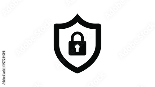 Secure protection shield with locked padlock icon