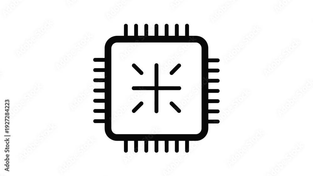 Obraz premium Computer CPU chip processor icon vector in black line art style