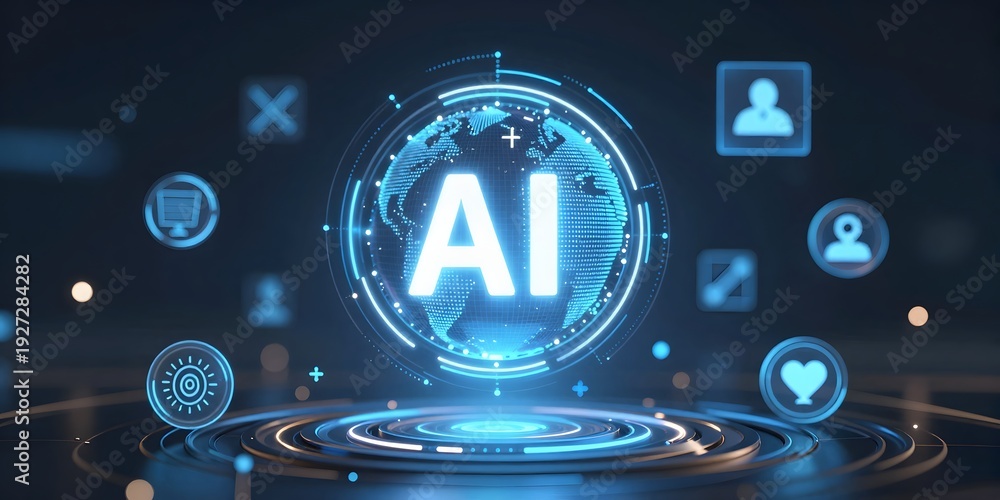 Fototapeta premium Abstract representation of artificial intelligence with glowing interface elements