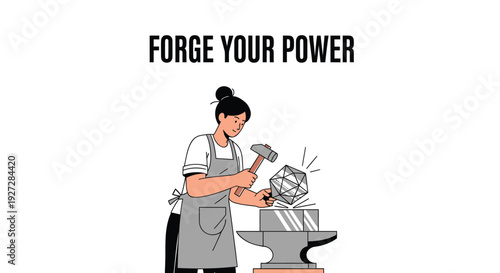 Blacksmith woman working at anvil