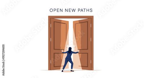 Businessman opening doors to new opportunities