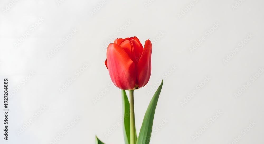 Obraz premium A vibrant red tulip standing tall against a clean white background