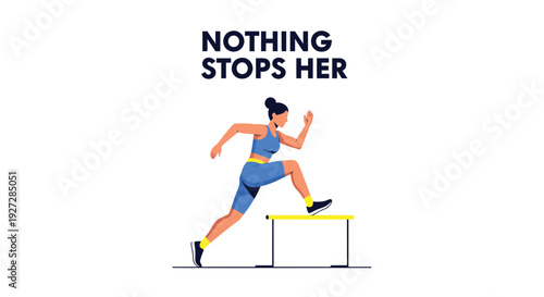 Female athlete hurdling obstacle