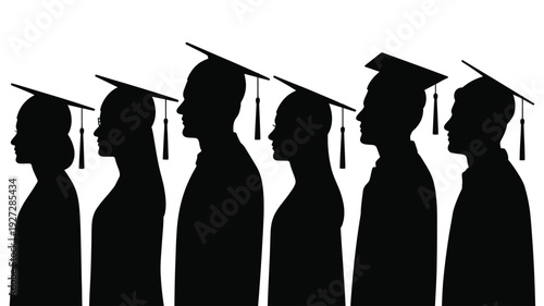 Profile Silhouettes of Graduates in Caps and Gowns