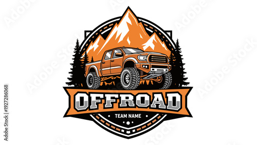 An offroad truck logo featuring mountains, pine trees, and the word "OFFROAD" prominently displayed.