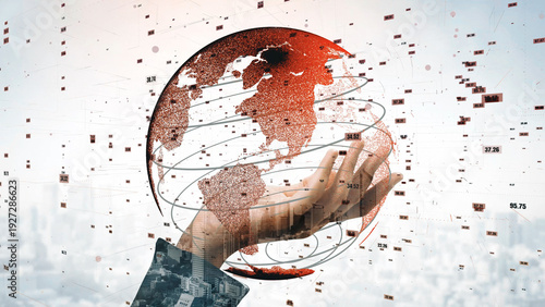 фотографія A captivating image showcasing a hand holding a red globe, symbolizing global connectivity and data exchange, perfect for themes in technology and innovation