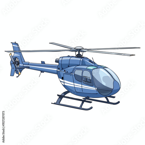 Modern Blue Helicopter Flying in Clear Sky for Transportation or Adventure