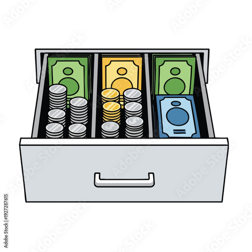 Business Desk Drawer Filled with Coins and Banknotes for Financial Growth