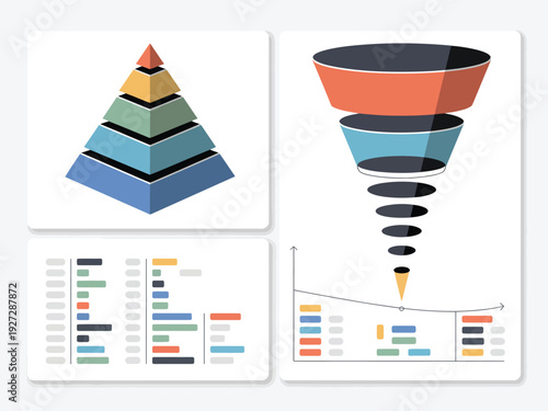 Multilayered Pyramid and Inverted Sales Funnel Infographics