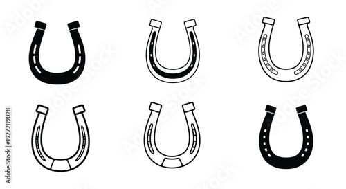 Six black and white horseshoe outlines arranged in a grid silhouette