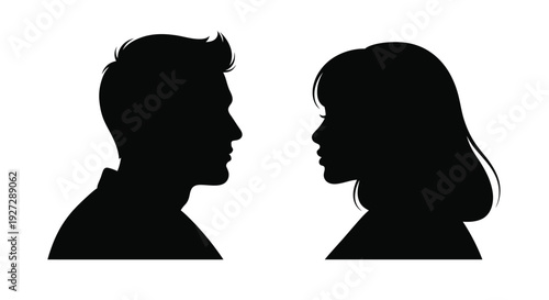 Two faces in profile a man and a woman black silhouette