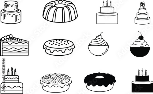 A collection of various sweet baked goods and desserts illustrations