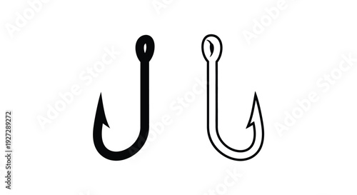 Two fishing hooks in contrasting styles a striking silhouette