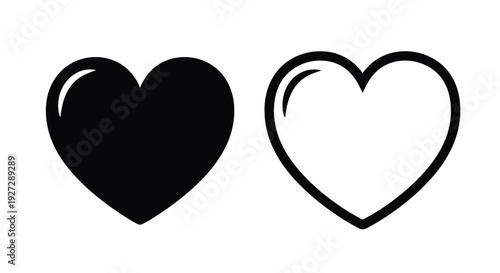 Two heart shapes one filled and one outlined a simple silhouette