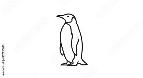 Elegant Emperor Penguin Standing Tall in a Minimalist Outline Drawing.