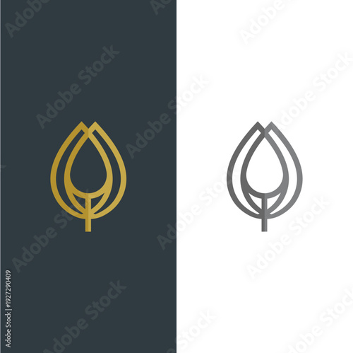 Stylized golden and grey abstract plant bud logo for organic, growth, and natural concepts.
