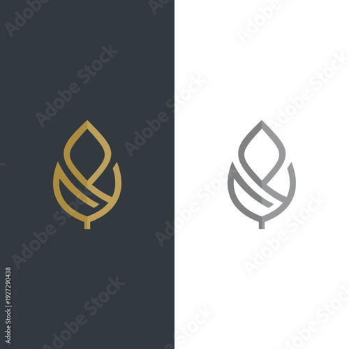 Elegant golden and grey abstract leaf icon for nature, beauty, and sustainable brands.