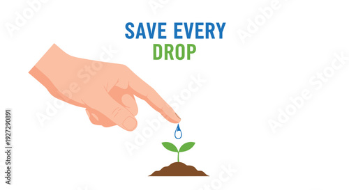 Water conservation icon with hand and seedling