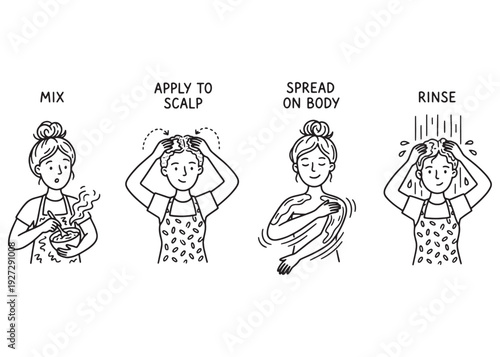 Woman applying hair mask and body lotion for spa treatment