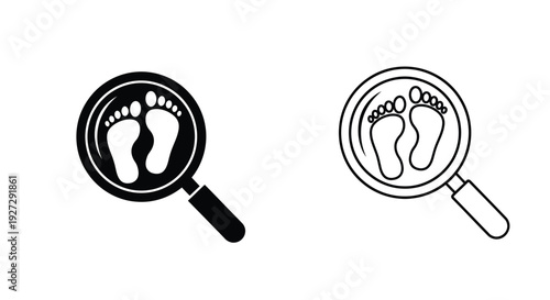 Footprints under a magnifying glass a forensic investigation silhouette